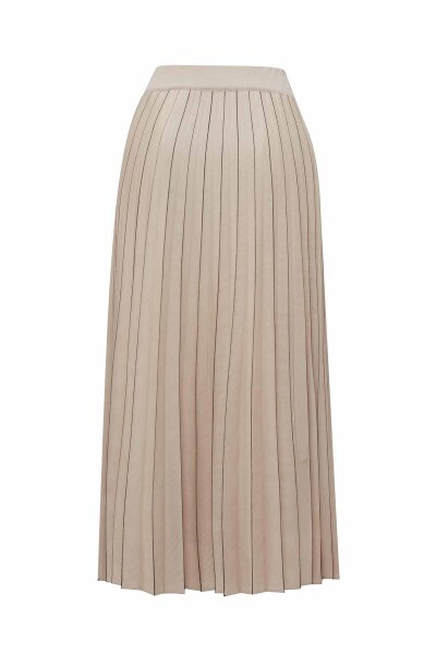 T26K-2004 Çizgi Detaylı Plise Triko Etek YY216-BEİGE 