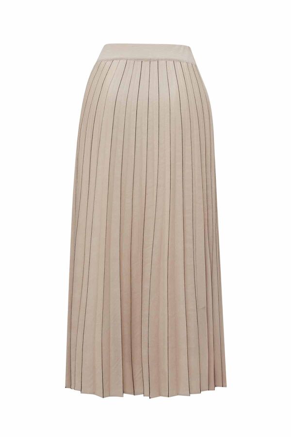 T26K-2004 Çizgi Detaylı Plise Triko Etek YY216-BEİGE - 1