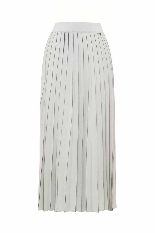 Stripe Detailed Pleated Knit Skirt - 1