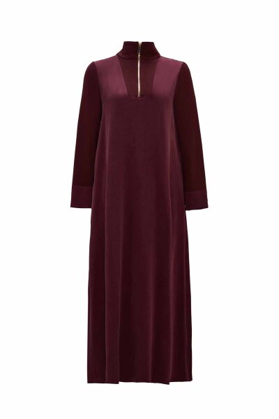 Collar Detailed Burgundy Dress 