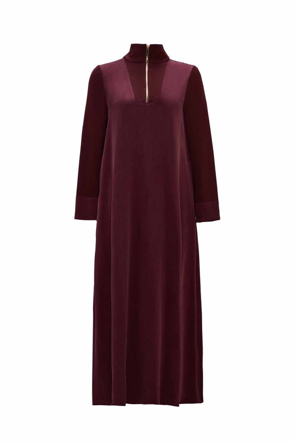 Collar Detailed Burgundy Dress - 1
