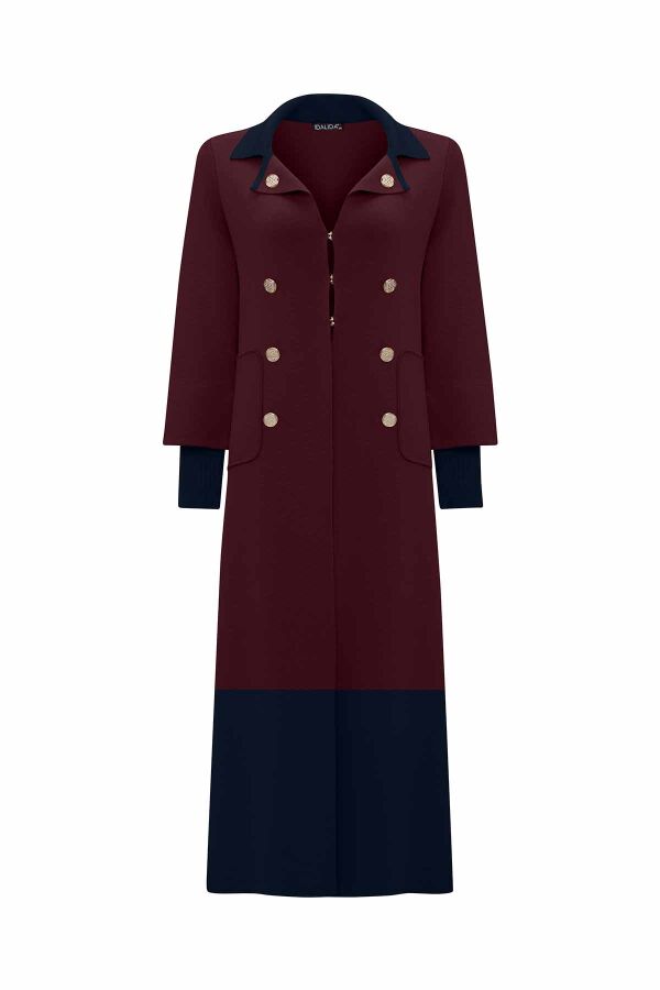 Color Block Double Button Cardigan Burgundy - 3