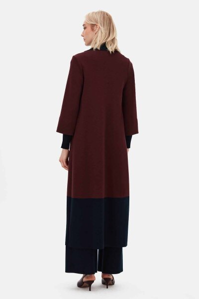 Color Block Double Button Cardigan Burgundy - 5