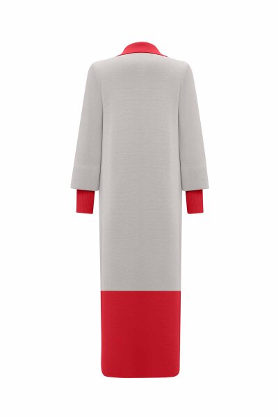 Color Block Double Button Cardigan – Stone & Red - 2