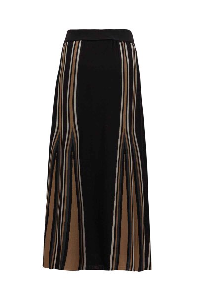 Colorful Striped Knit Black Skirt - 2