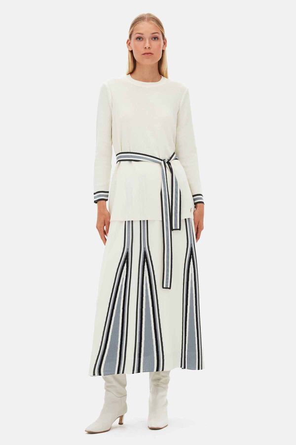 Colorful Striped Knit Stone Color Skirt - 1