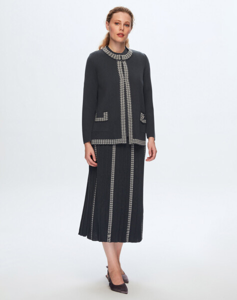 T24K-2008 Houndstooth Pattern Detailed Skirt - 2