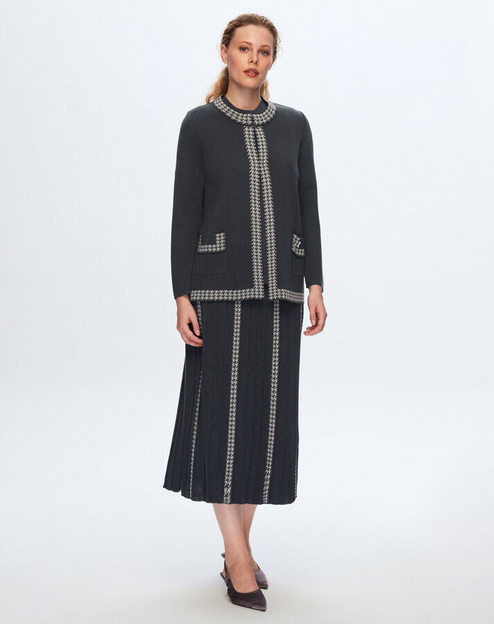 T24K-2008 Houndstooth Pattern Detailed Skirt - 2