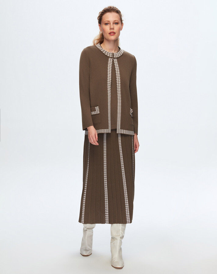 T24K-2008 Houndstooth Pattern Detailed Skirt - 3