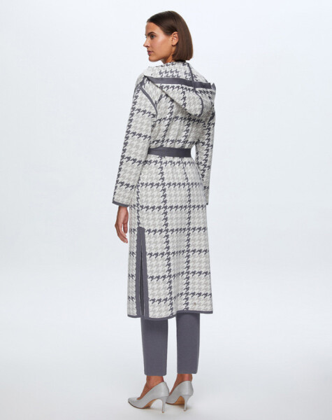T24K-9008 Houndstooth Patterned Belted Cardigan - 6