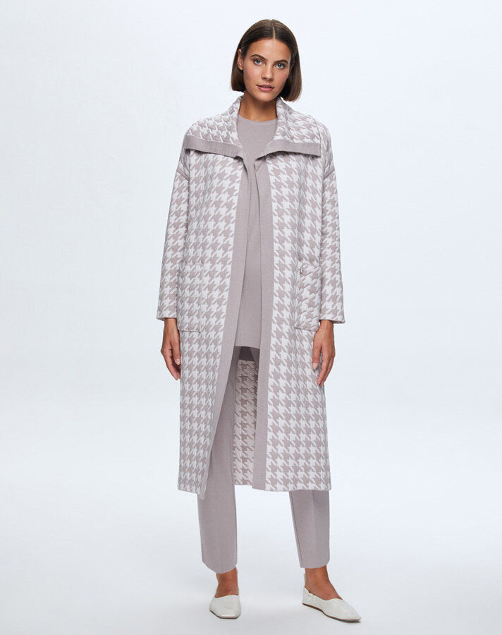 T24K-9023 Goose Feet Patterned Quilted Cardigan - 4