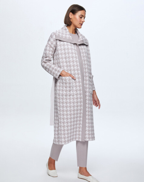 T24K-9023 Goose Feet Patterned Quilted Cardigan - 5