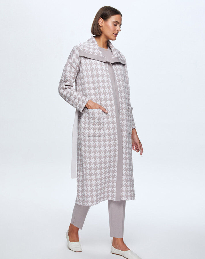 T24K-9023 Goose Feet Patterned Quilted Cardigan - 5