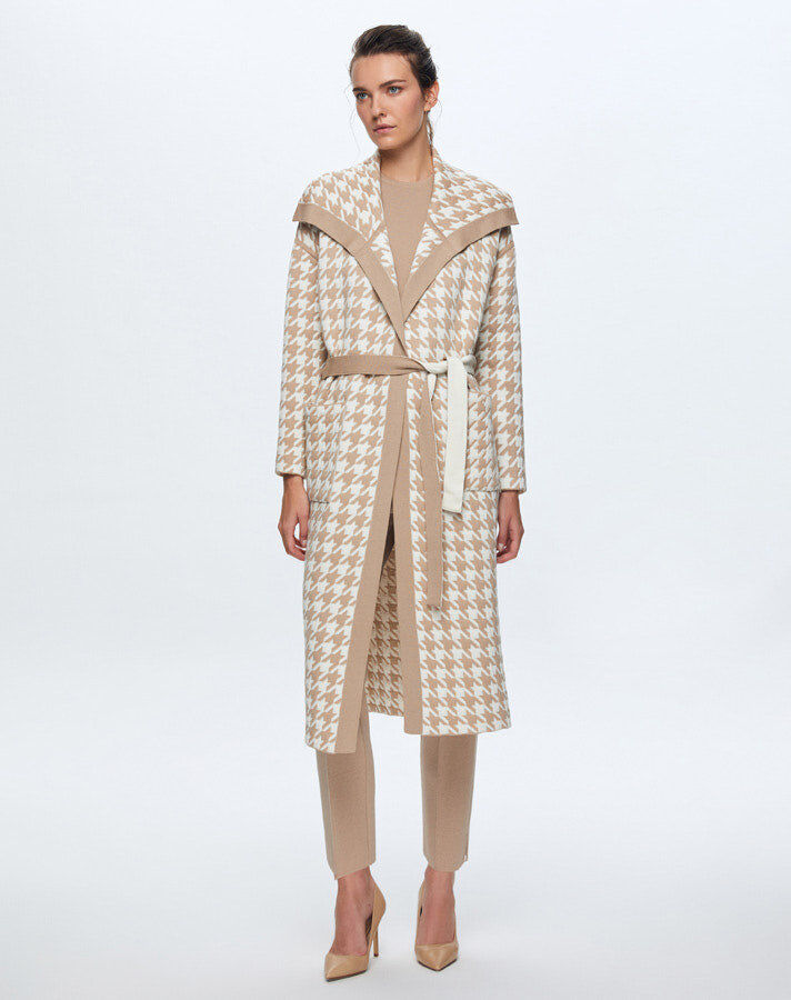 T24K-9023 Goose Feet Patterned Quilted Cardigan - 1