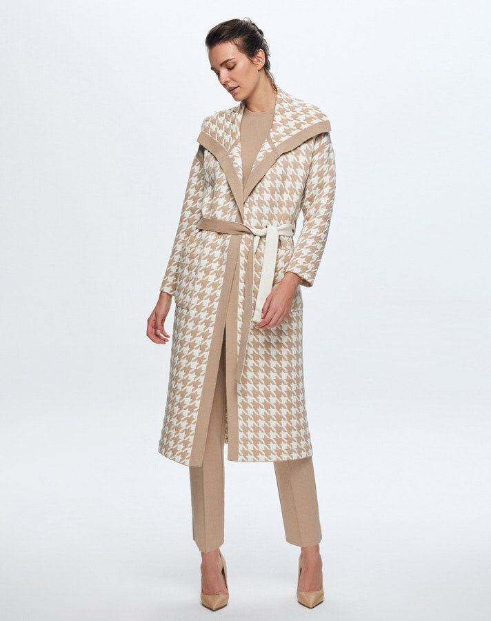 T24K-9023 Goose Feet Patterned Quilted Cardigan - 2