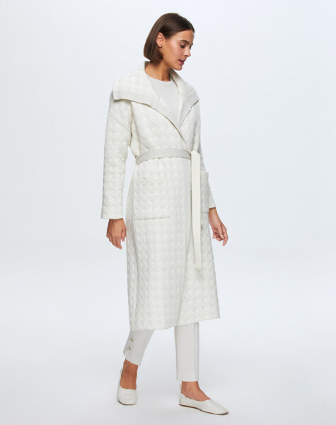 T24K-9023 Goose Feet Patterned Quilted Cardigan - 12