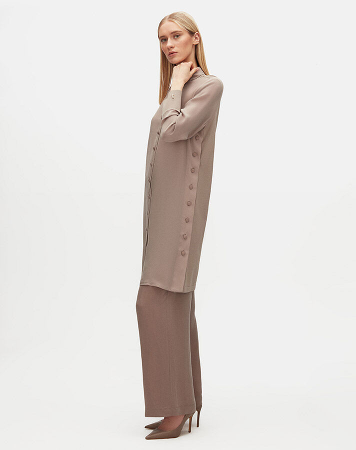 Cupro Long Shirt with Buttons on the Sides - 3