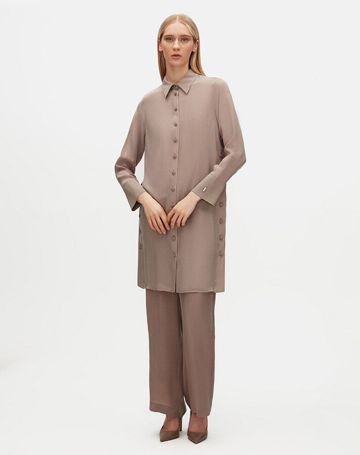 Cupro Long Shirt with Buttons on the Sides - 2