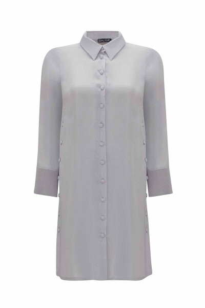 Cupro Long Shirt with Buttons on the Sides - 5