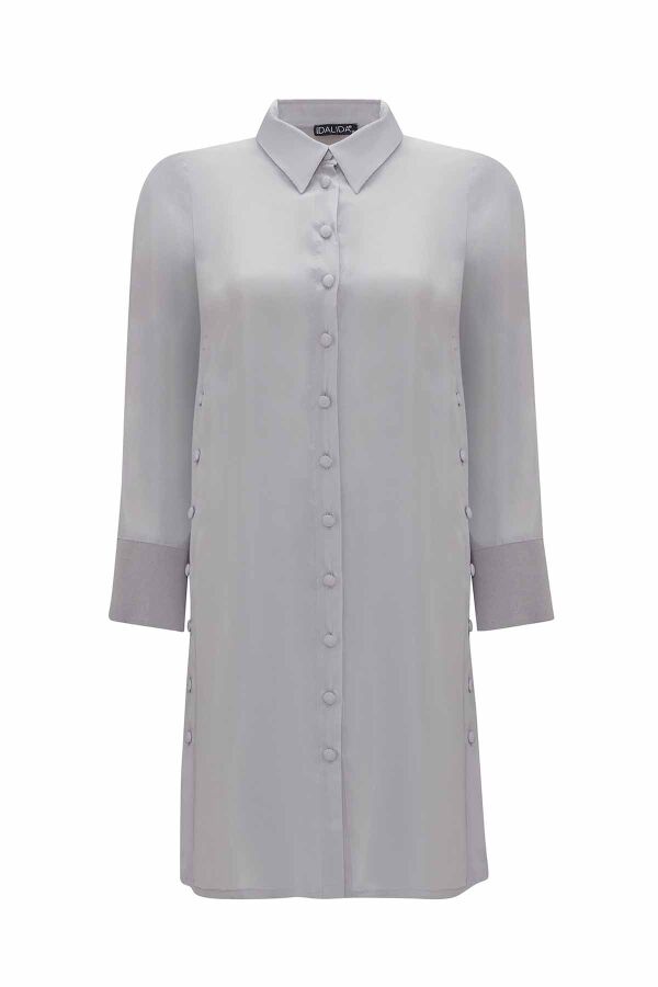 Cupro Long Shirt with Buttons on the Sides - 5