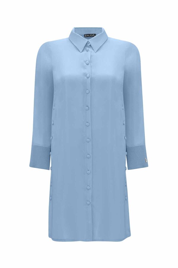 Cupro Long Shirt with Buttons on the Sides - 8