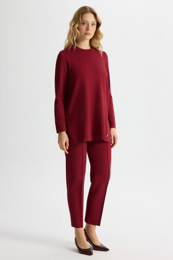 Dar Paça Basic Triko Pantolon Cherry - 2