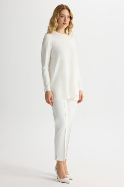 Dar Paça Basic Triko Pantolon Ekru - MISS DALIDA (1)