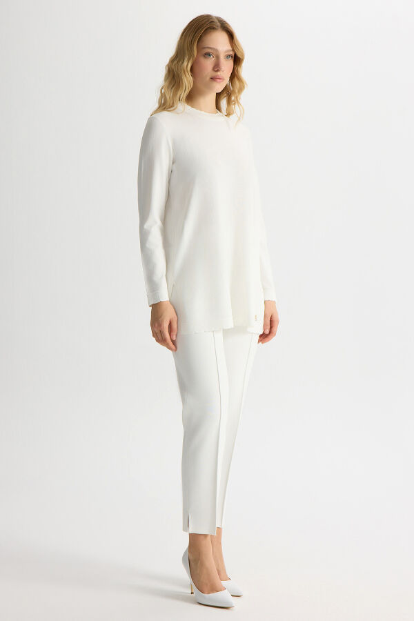 Dar Paça Basic Triko Pantolon Ekru - 2