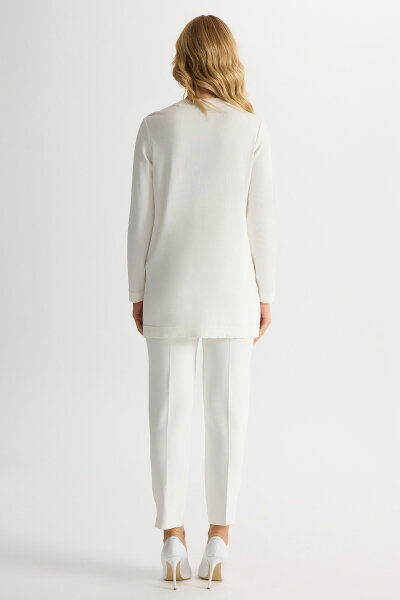 Dar Paça Basic Triko Pantolon Ekru - 3