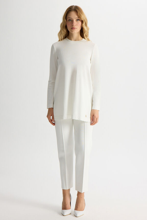 Dar Paça Basic Triko Pantolon Ekru - 1