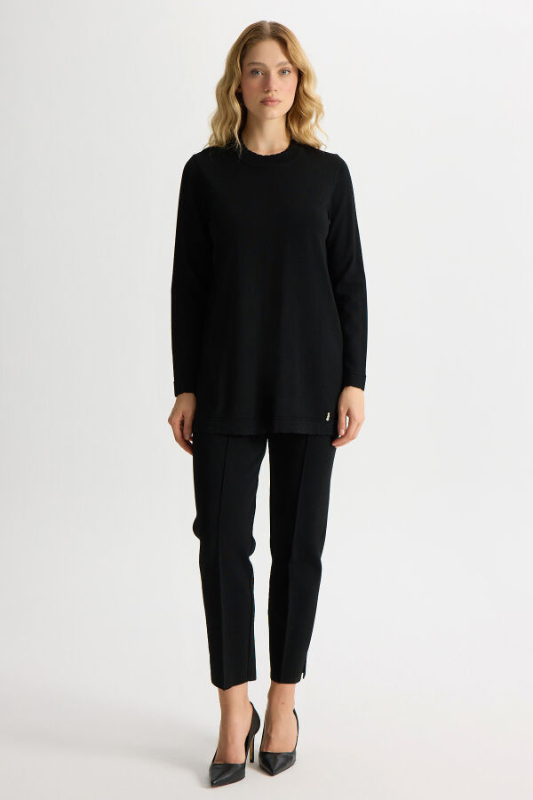 Dar Paça Basic Triko Pantolon Siyah - 1