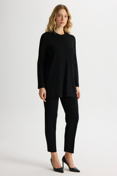 Dar Paça Basic Triko Pantolon Siyah - MISS DALIDA (1)