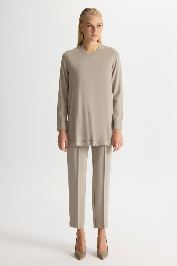 Dar Paça Basic Triko Pantolon Stone - 1