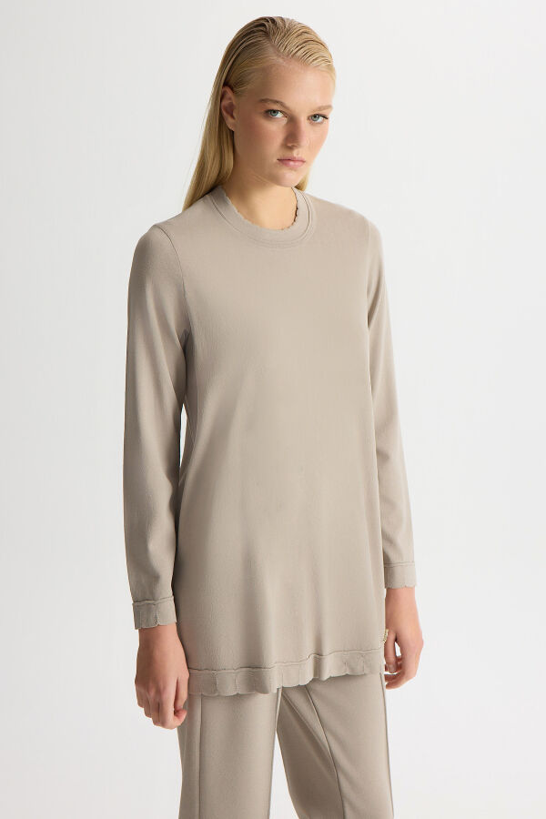 Dar Paça Basic Triko Pantolon Stone - 2