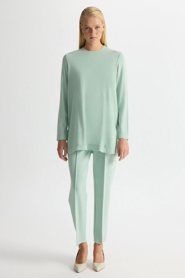 Dar Paça Basic Triko Pantolon Yeşil - 1