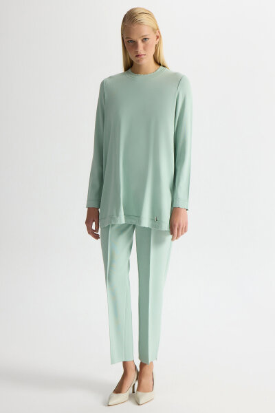 Dar Paça Basic Triko Pantolon Yeşil - MISS DALIDA (1)
