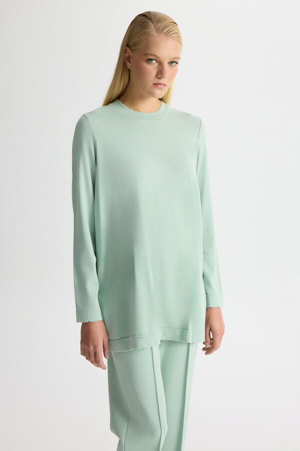 Dar Paça Basic Triko Pantolon Yeşil - 3