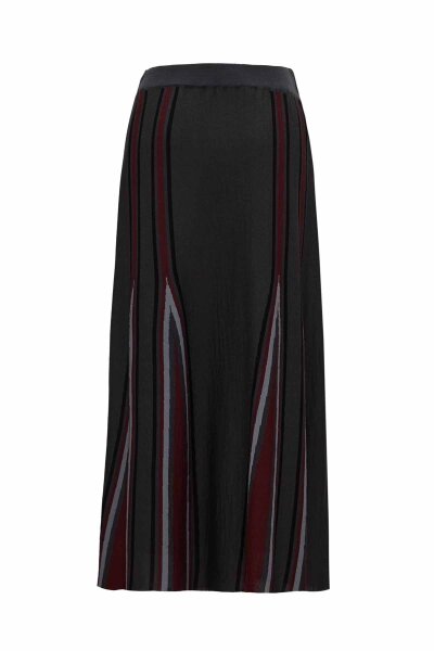 Dark Grey Knit Skirt with Colorful Stripes - 1