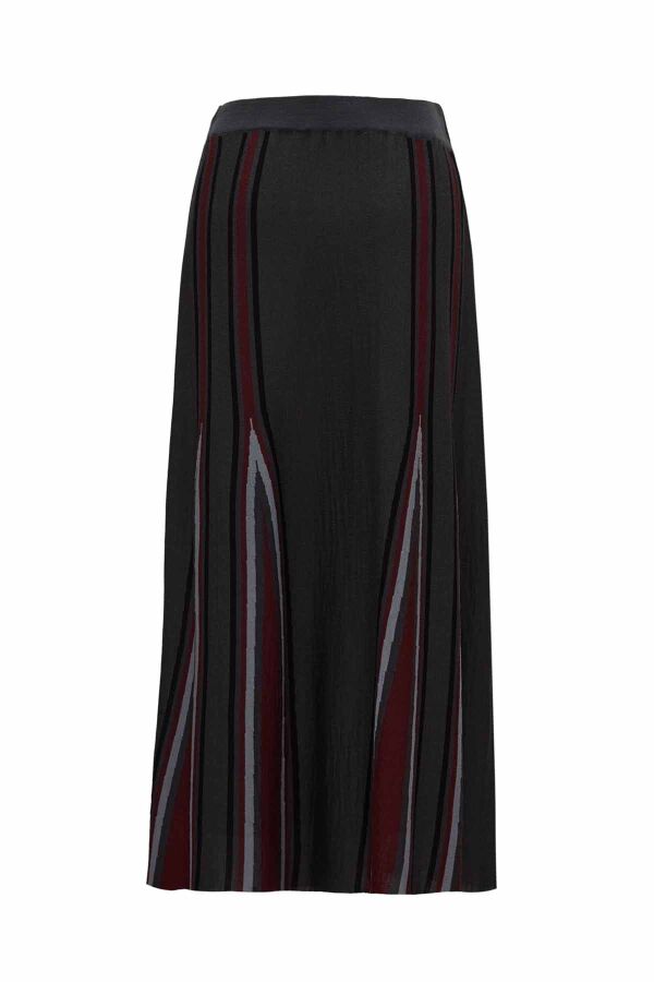 Dark Grey Knit Skirt with Colorful Stripes - 1