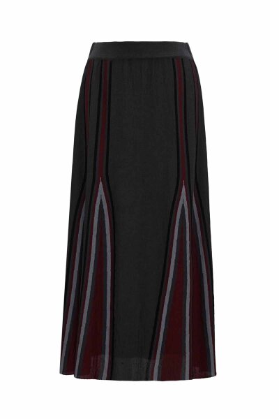 Dark Grey Knit Skirt with Colorful Stripes - 2