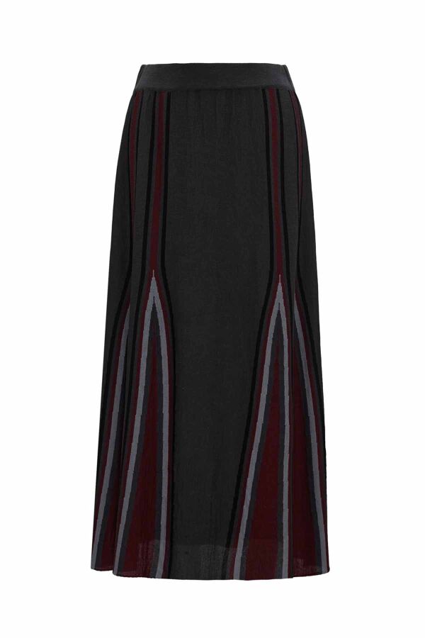 Dark Grey Knit Skirt with Colorful Stripes - 2