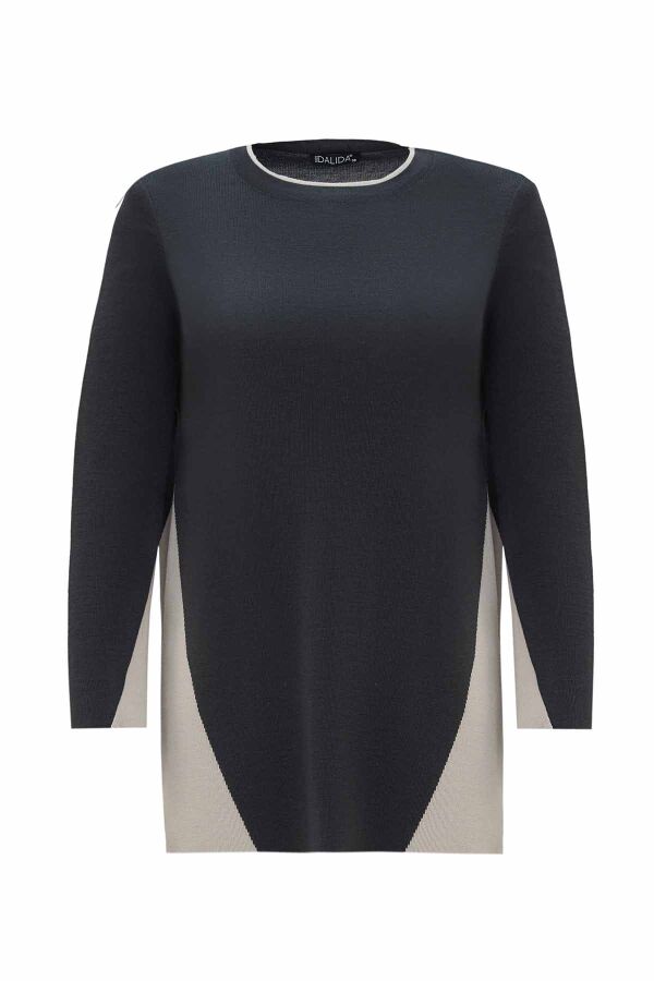 Dark Grey Knit Tunic with Colorful Side Details - 1