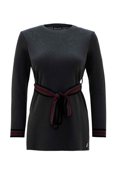 Dark Grey Knit Tunic with Waist Tie Detail - MISS DALIDA