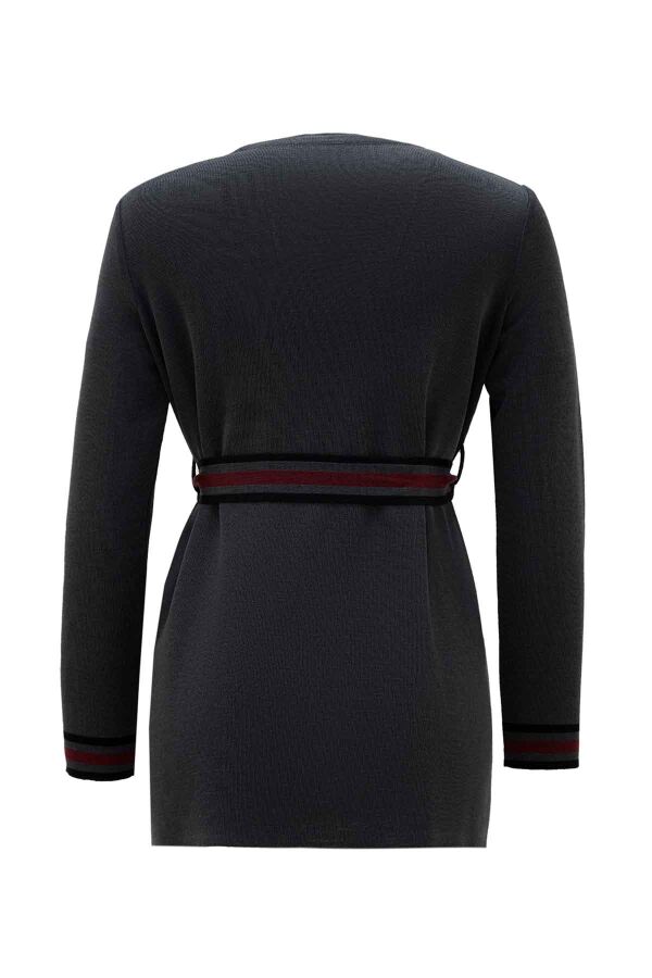 Dark Grey Knit Tunic with Waist Tie Detail - 2