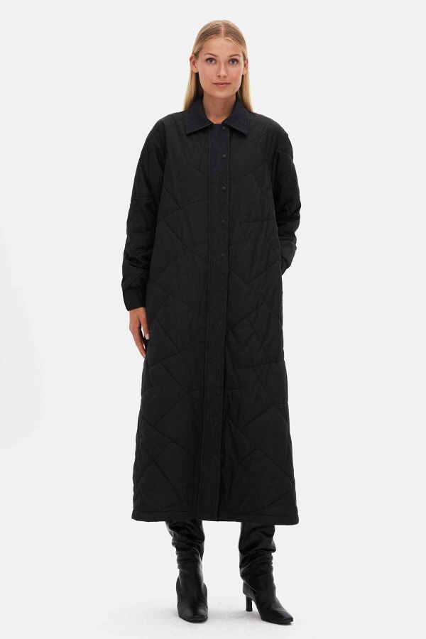 T26K-8008 Denim Kumaş Detaylı Kapitone Kap BLACK - 1