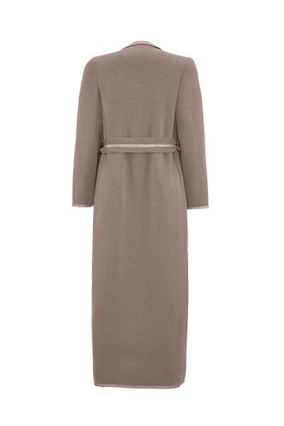 Deri Şerit Detaylı Triko Vizon Hırka - 2