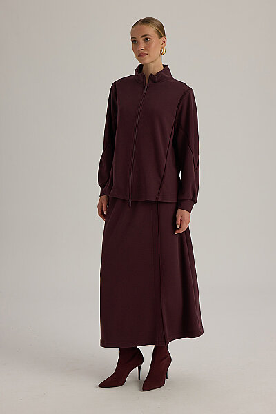  Dik Yaka İki İp Ceket Bordo - 3