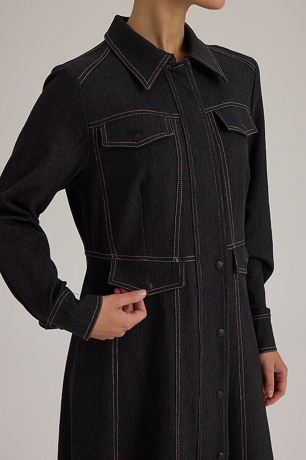  Dikiş Detaylı Denim Trenchkot Siyah - 4