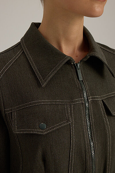  Dikiş Detaylı Denim Trenchkot Yeşil - 6