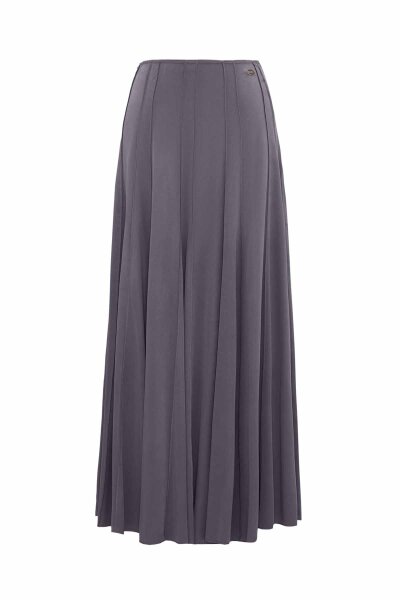 T26K-2002 Dikiş Detaylı Kloş Cupro Etek LIGHT GREY - MISS DALIDA (1)